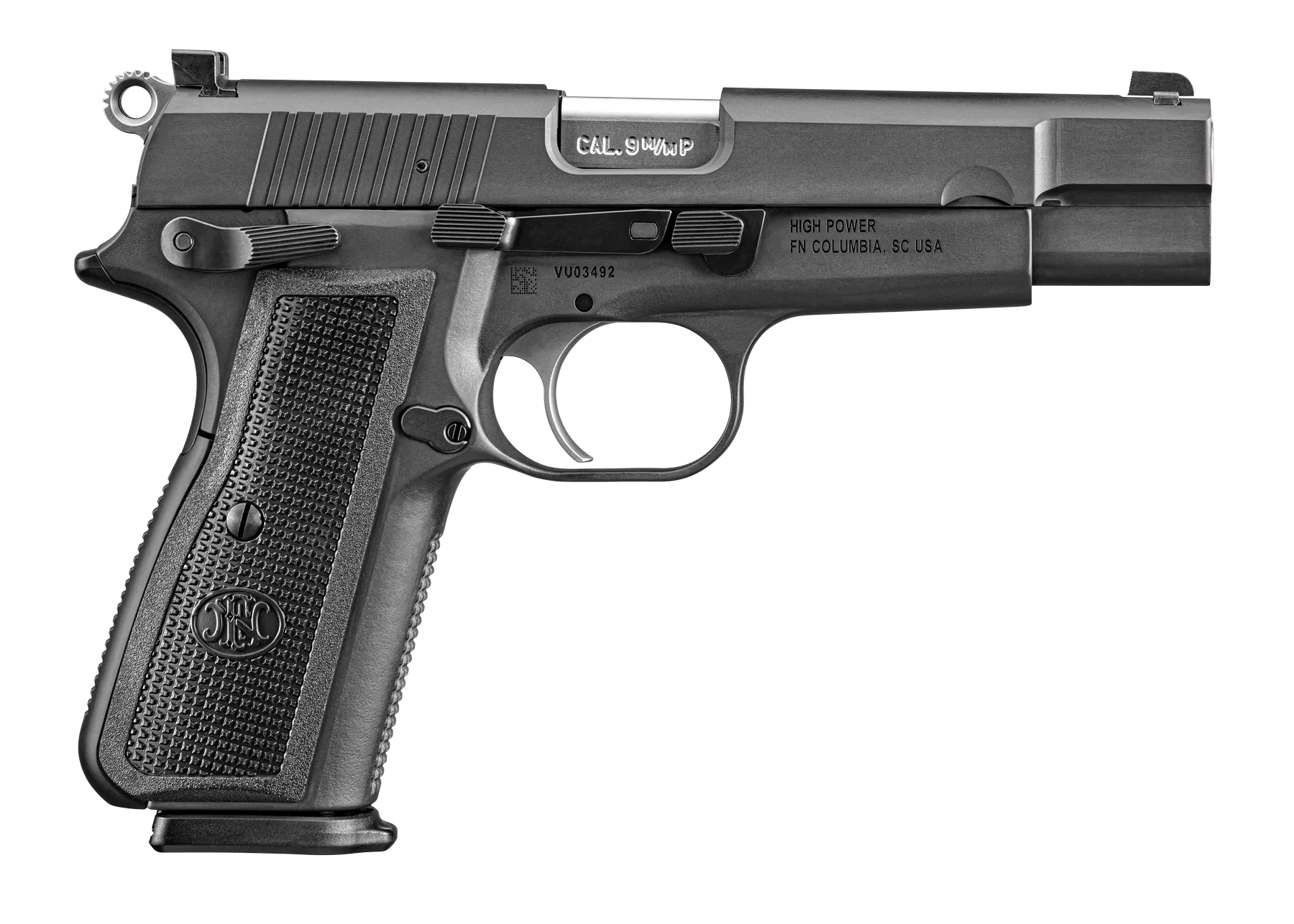 FN Herstal High Power Pistol 66101115, 9mm Luger, 4.70in, Black Polymer Grips, Matte Black Finish, 10 Rds
