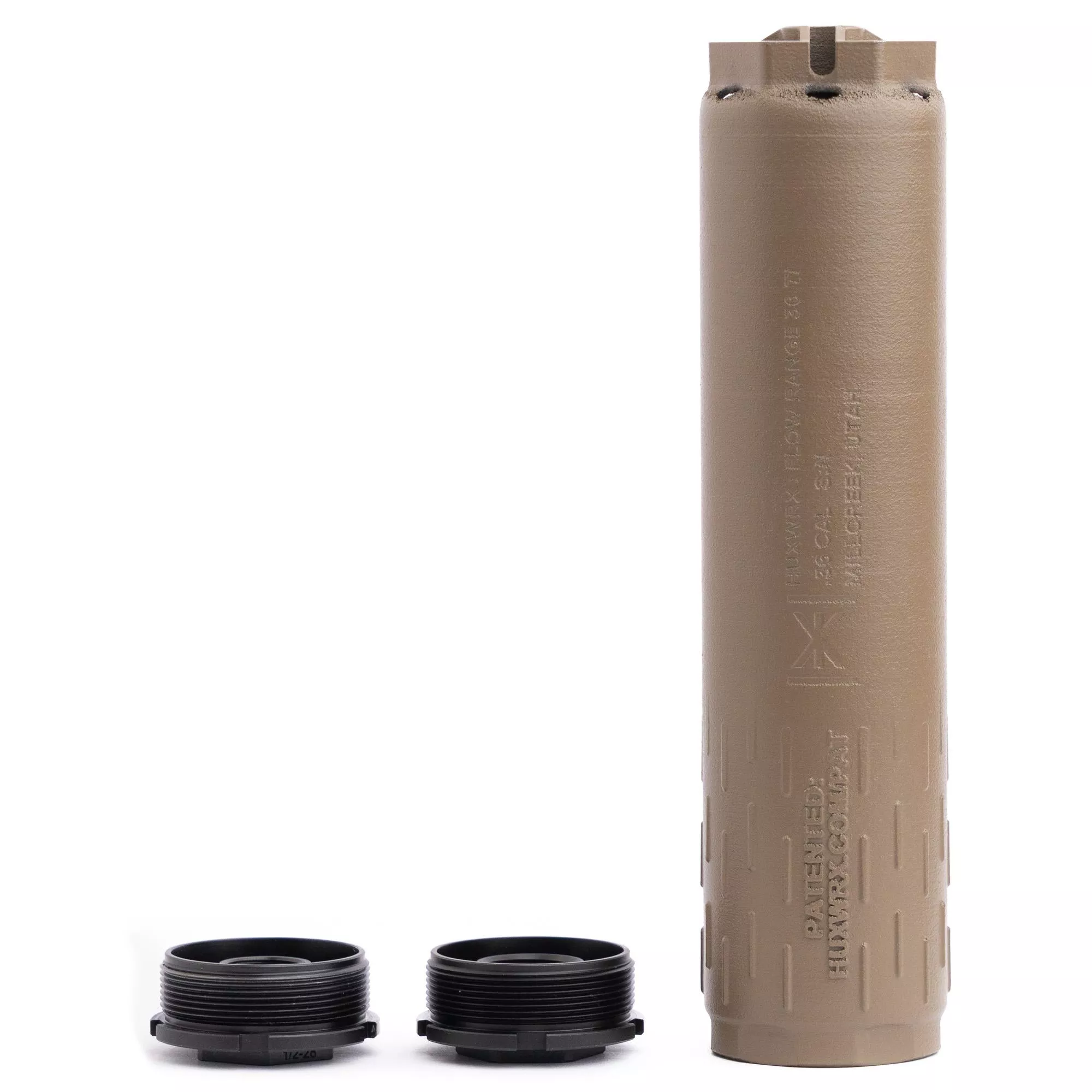 HUXWRX Flow Range 36 Ti Flow-Through Titanium Suppressor Direct Thread Mount, FDE